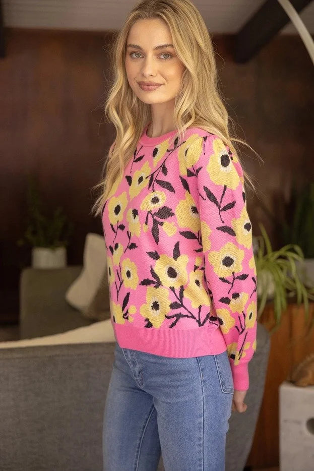 Floral Print Long Sleeve Knit Top