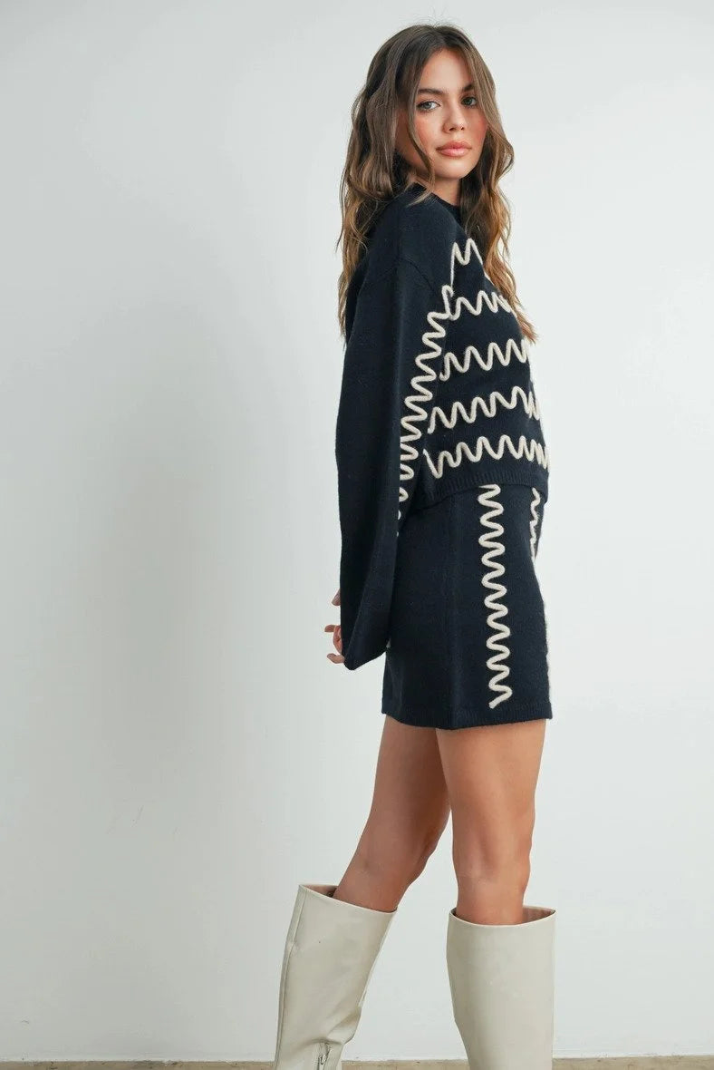 Wavy Stripe Turtleneck Sweater