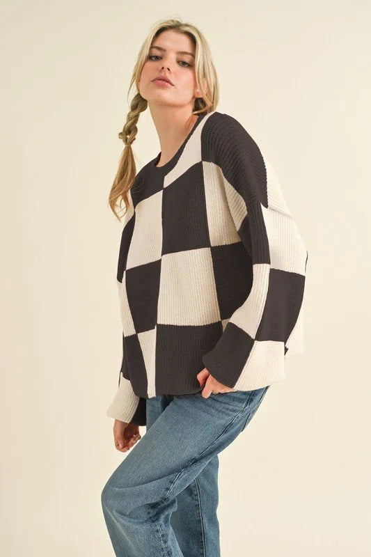 Oversized Checkerboard Pullover