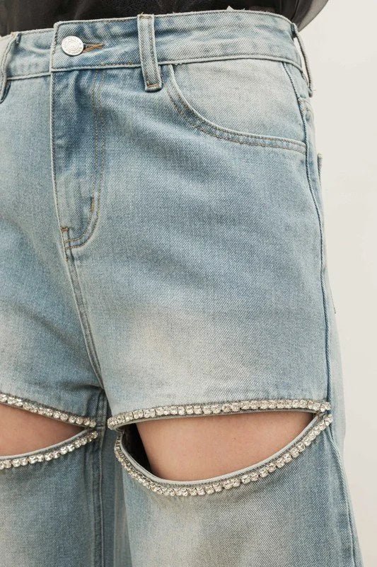 High Waist Denim with Rhinestone