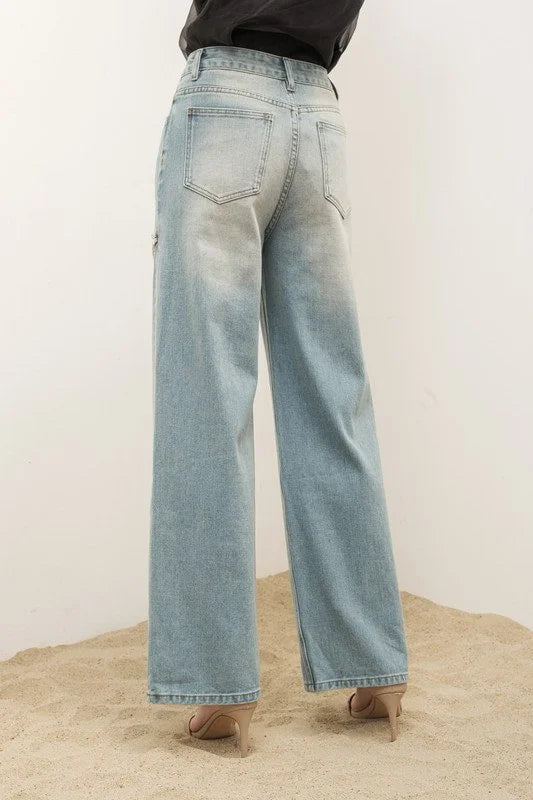 High Waist Denim with Rhinestone