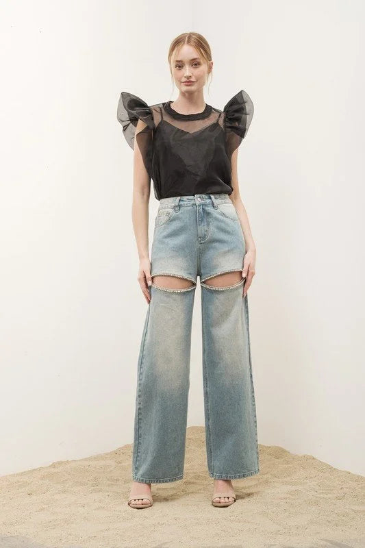 High Waist Denim with Rhinestone