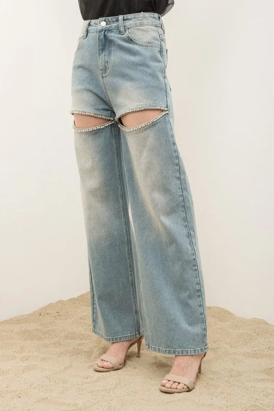 High Waist Denim with Rhinestone