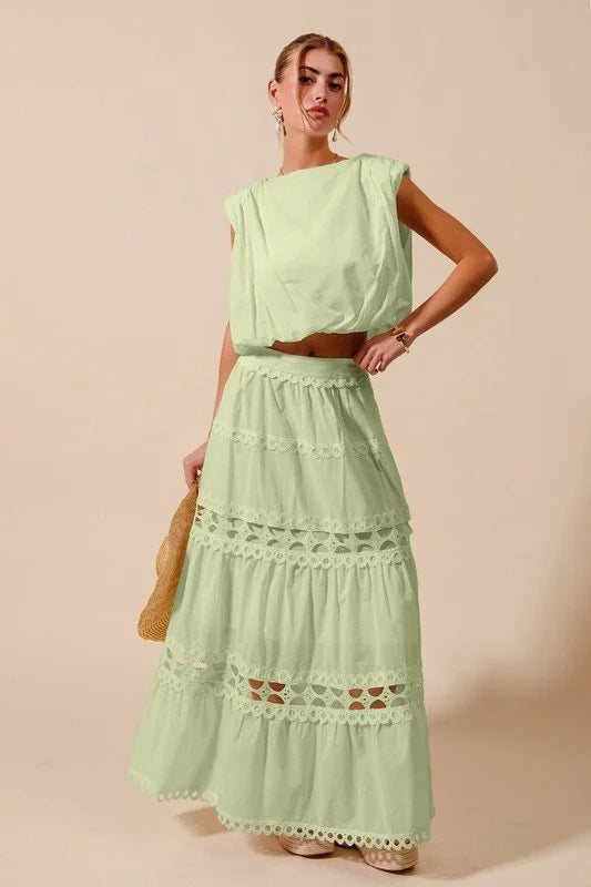 Bubble Top and Lace Trimmed Maxi