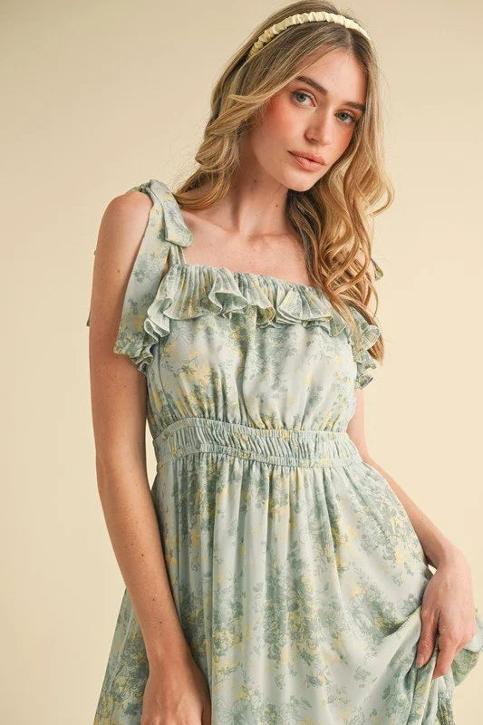 Mint Ruffle Floral Midi Dress