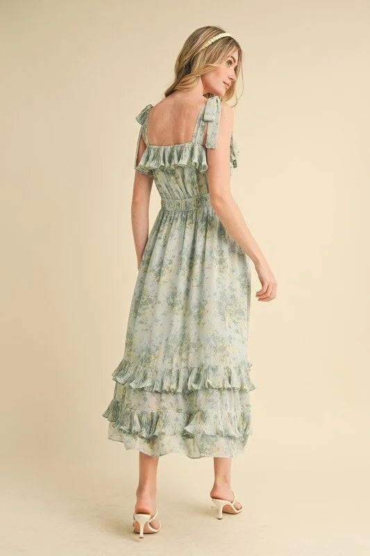 Mint Ruffle Floral Midi Dress