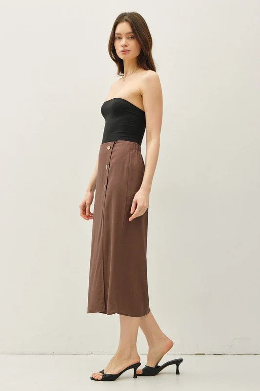 Brown Linen Blend Wrap Skirt