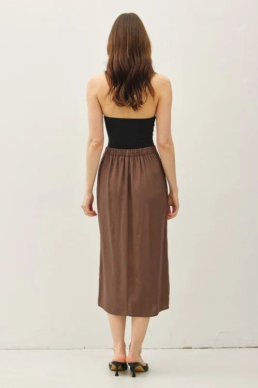 Brown Linen Blend Wrap Skirt