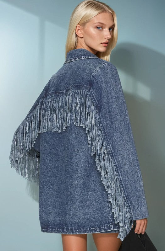 Premium Fringed Denim Blazer