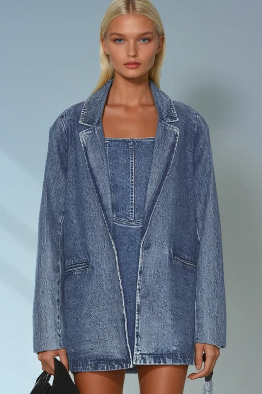 Premium Fringed Denim Blazer