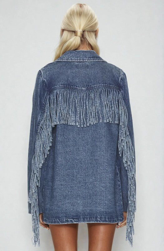 Premium Fringed Denim Blazer