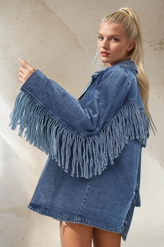 Premium Fringed Denim Blazer