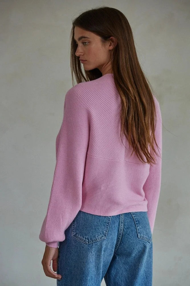 Pink Knit Overlap Sweater