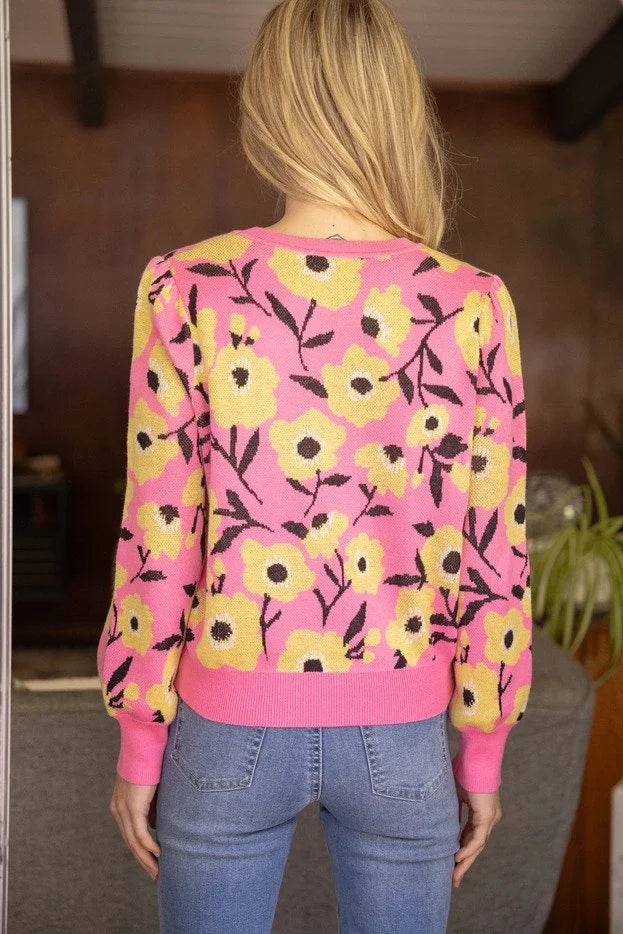 Floral Print Long Sleeve Knit Top