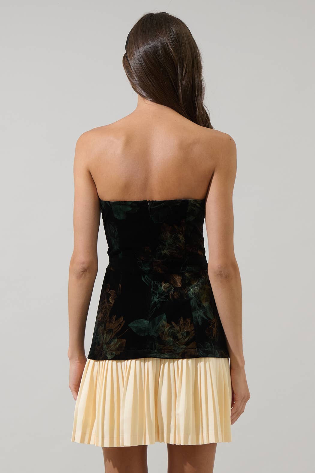Fenrin Velvet Floral Raine Strapless Mini Dress