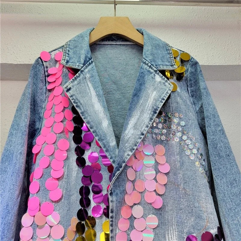 Artistic Sequin Denim Blazer