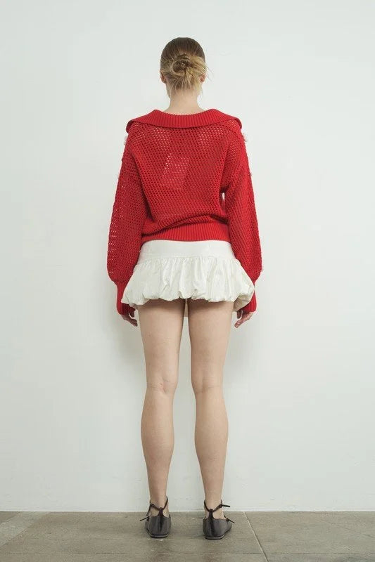 Crochet Heart Embellished Sweater