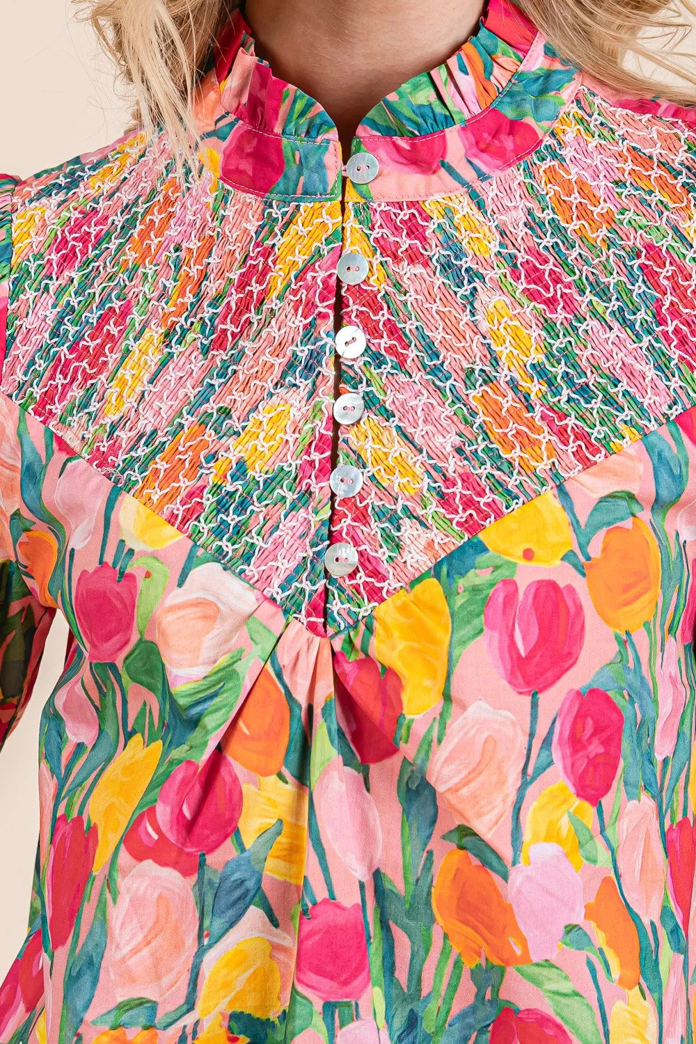 Floral Half Button-Up Blouse