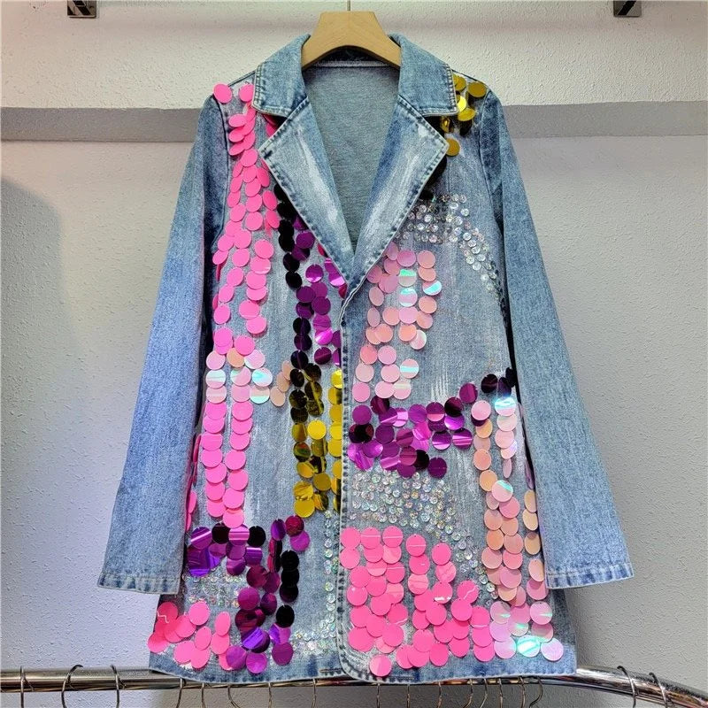 Artistic Sequin Denim Blazer