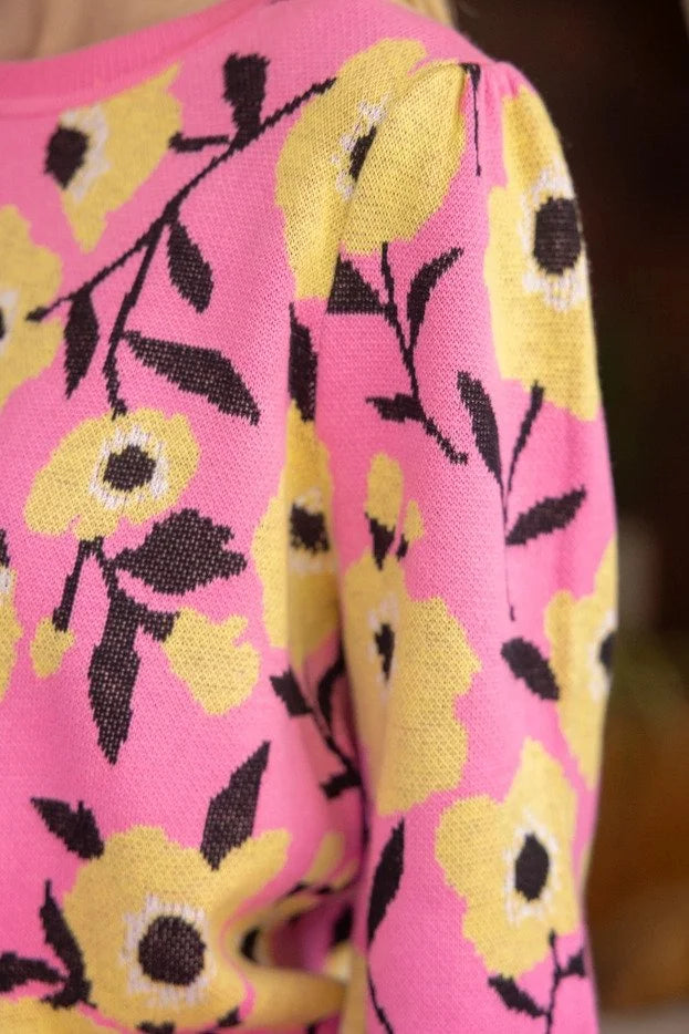 Floral Print Long Sleeve Knit Top