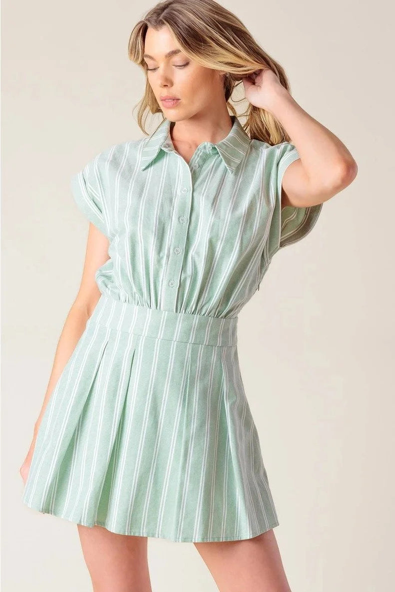 Striped Pleated Skort Romper