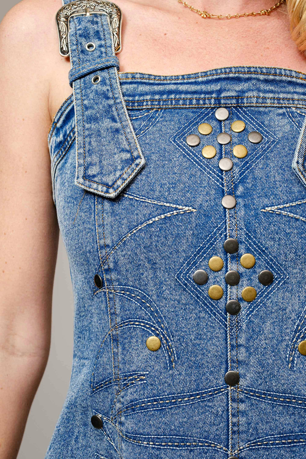 Studded Western Buckle Denim Dress