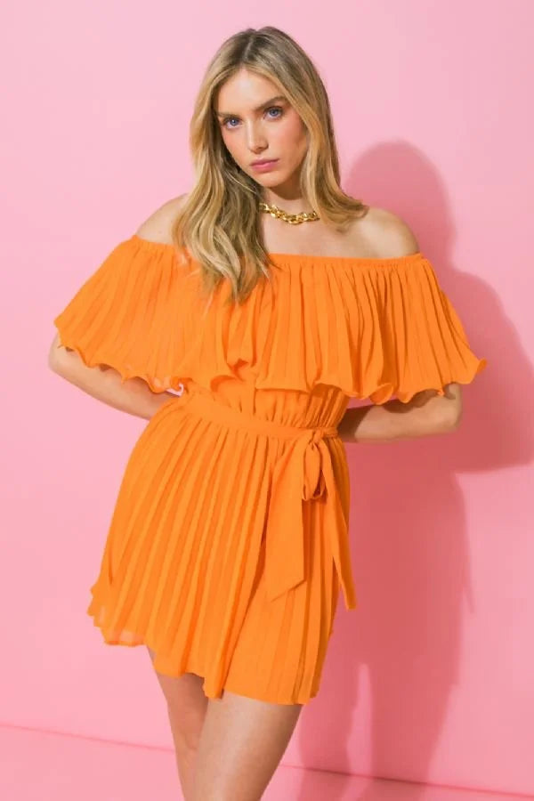 Orange Pleated Romper