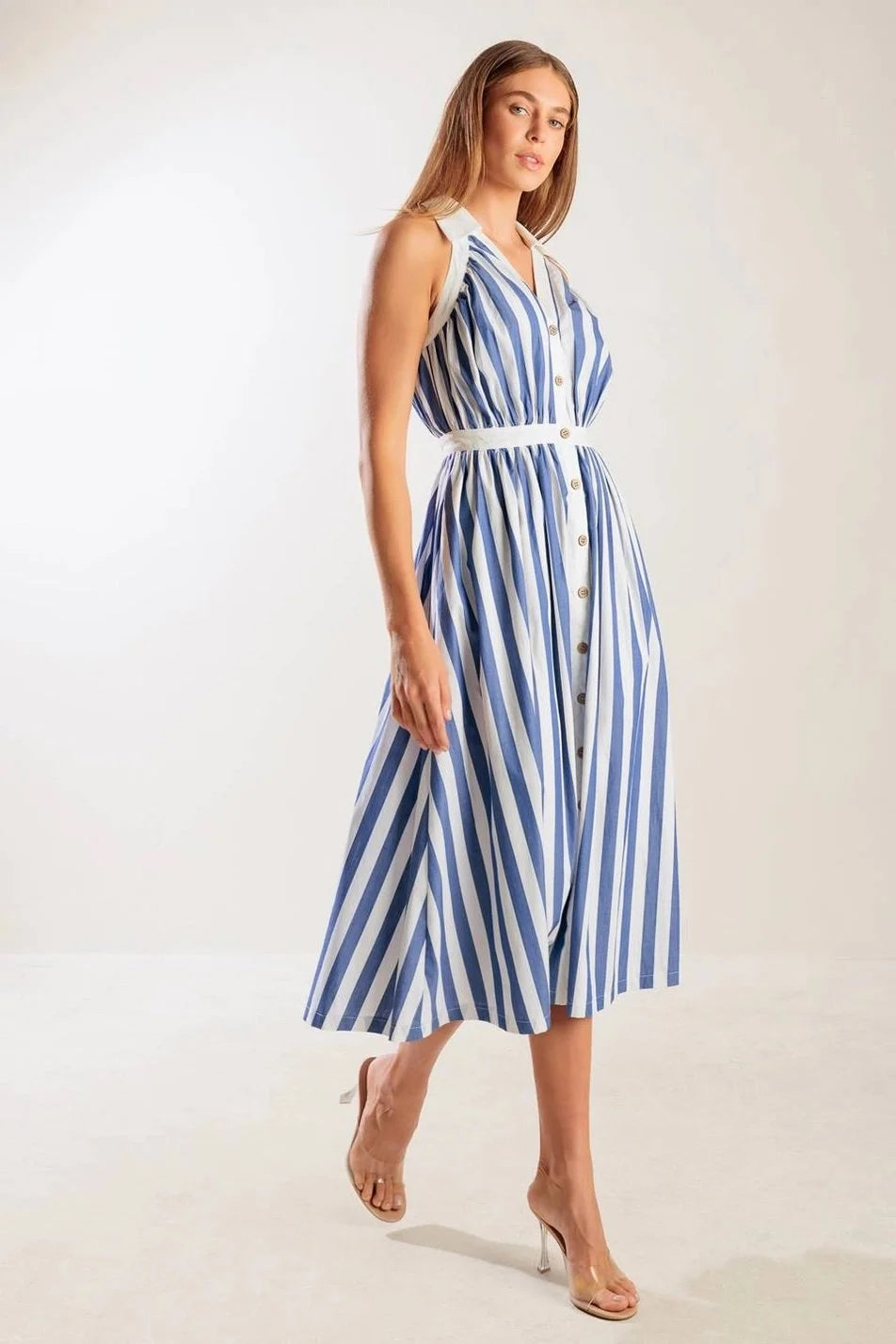 Blue Striped Midi Dress