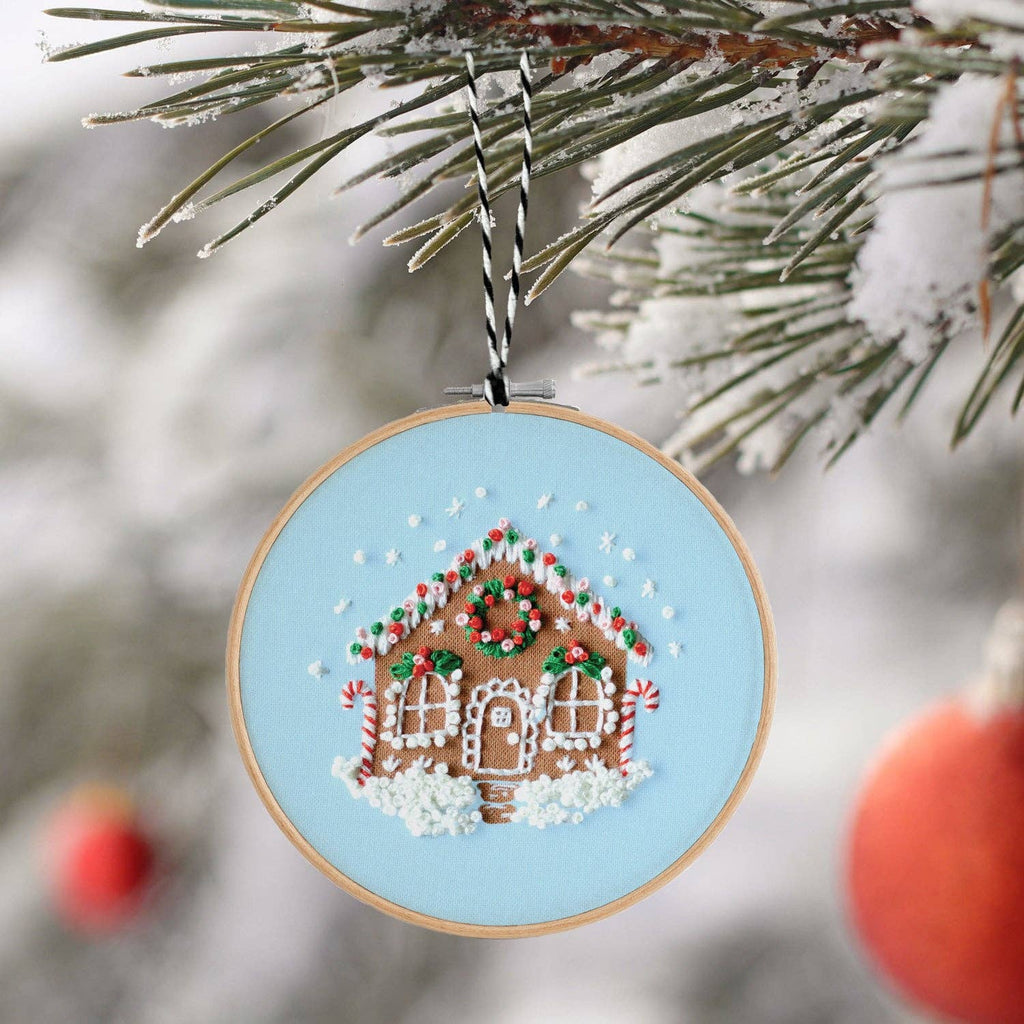 Hand Embroidery Ornament Kit, Gingerbread House