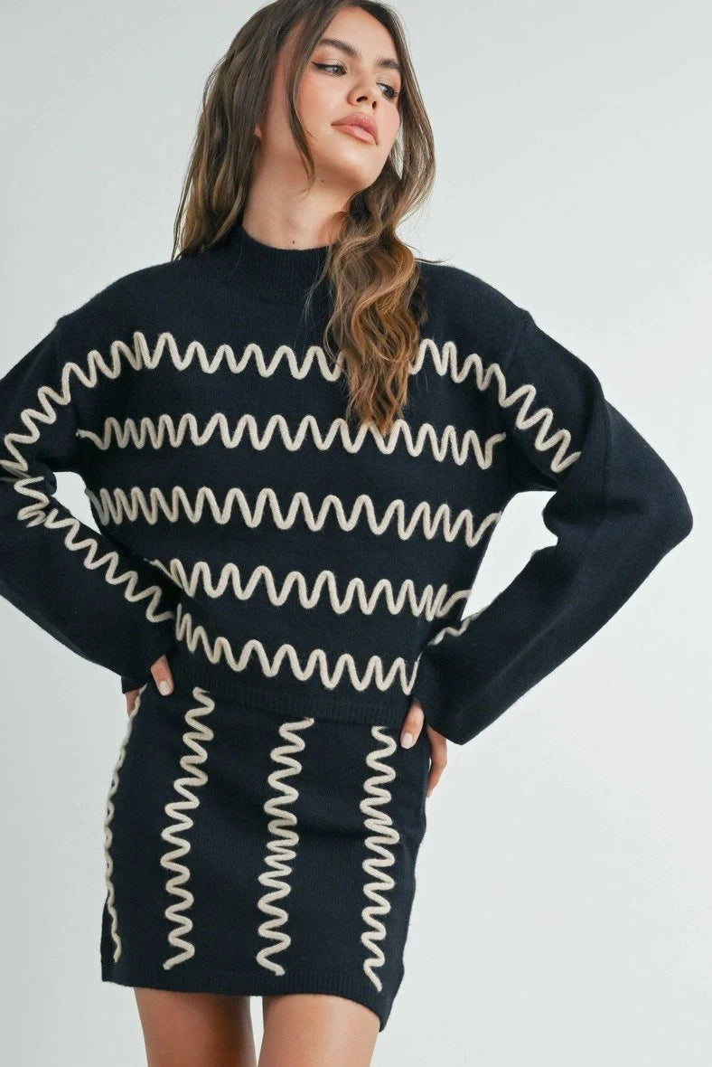 Wavy Stripe Turtleneck Sweater
