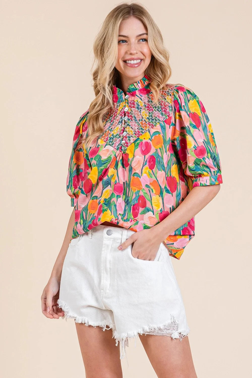 Floral Half Button-Up Blouse