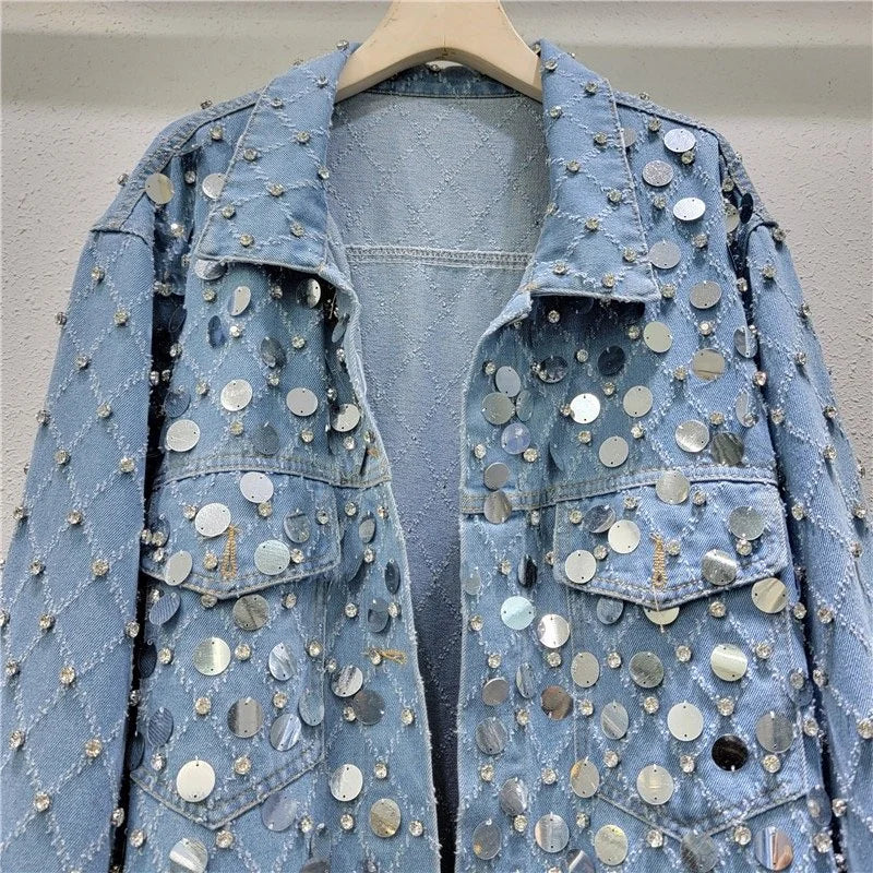 Sequin Diamond Denim Jacket