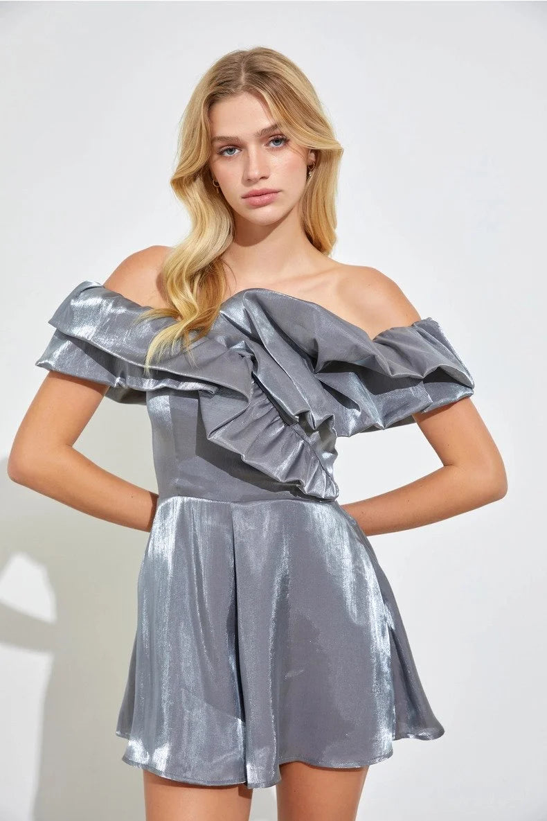 Gunmetal Ruffle Romper