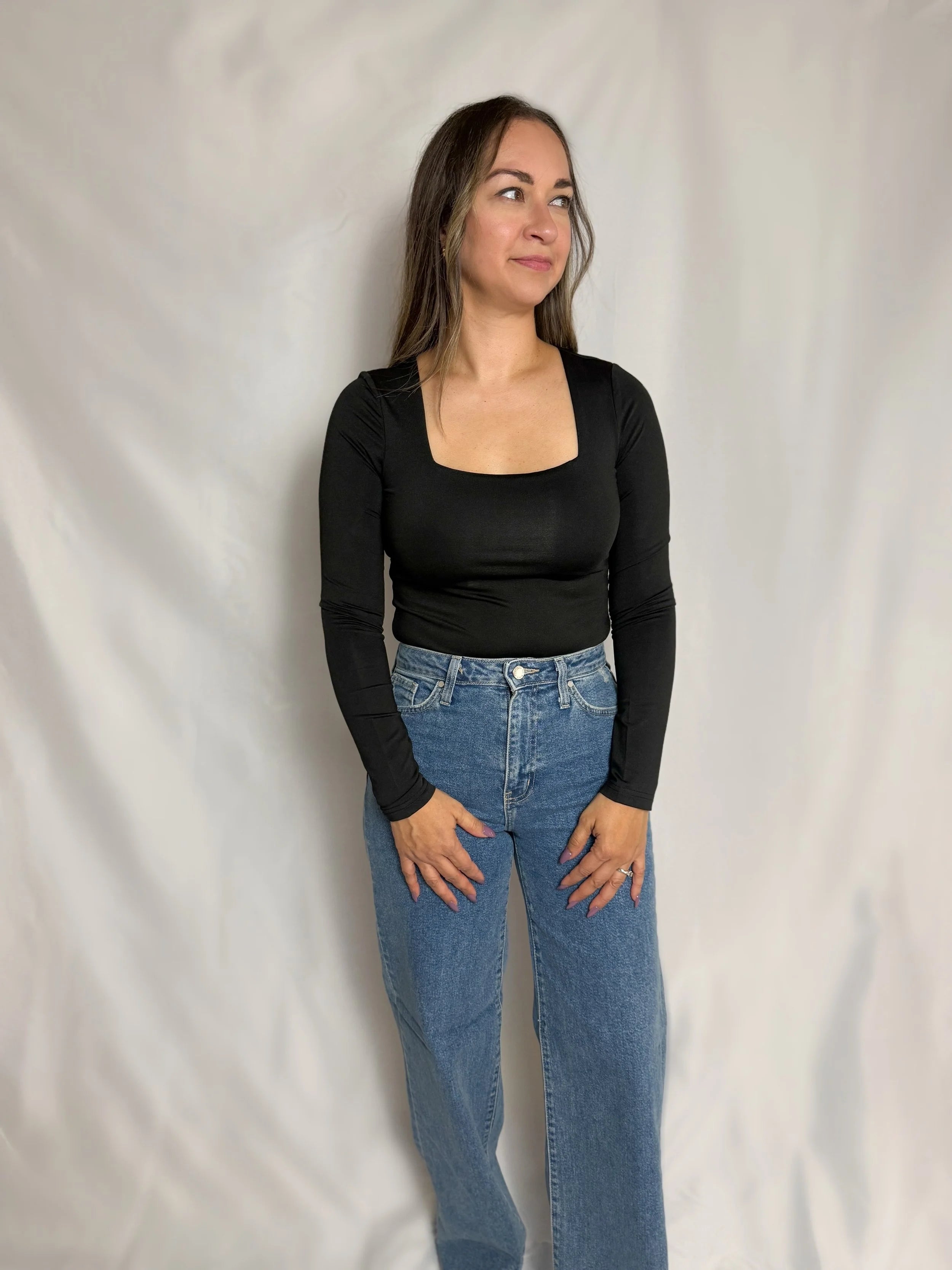 Knit Fabric Square Neck Body Suit