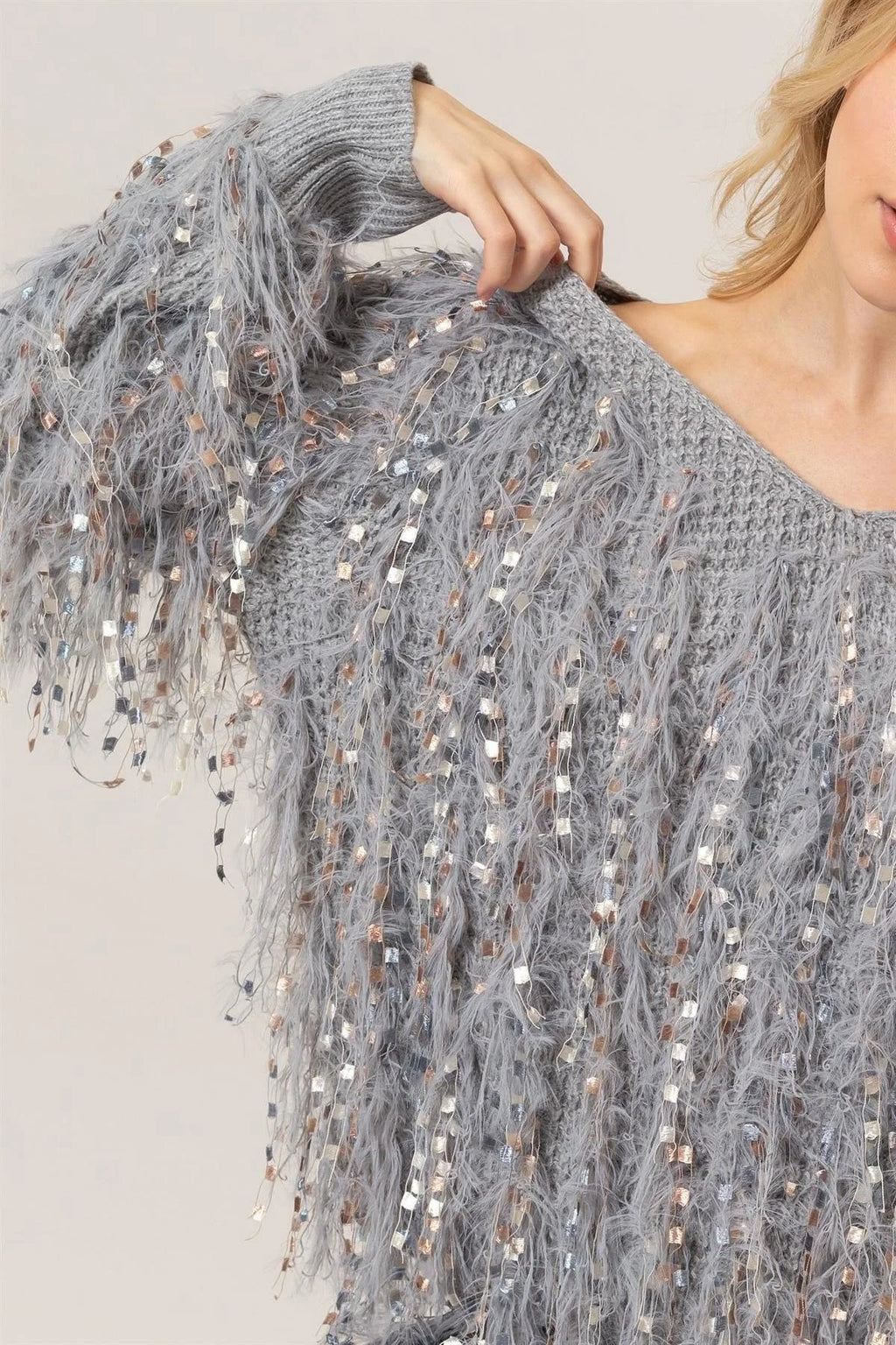 Fuzzy Embellished Sweater Pullover
