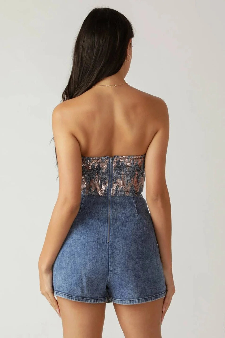 Sequin Denim Romper