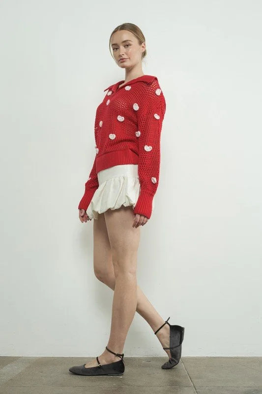 Crochet Heart Embellished Sweater