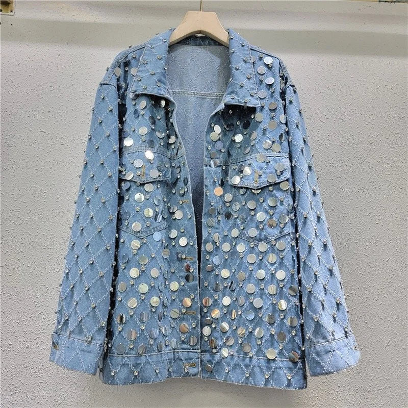 Sequin Diamond Denim Jacket
