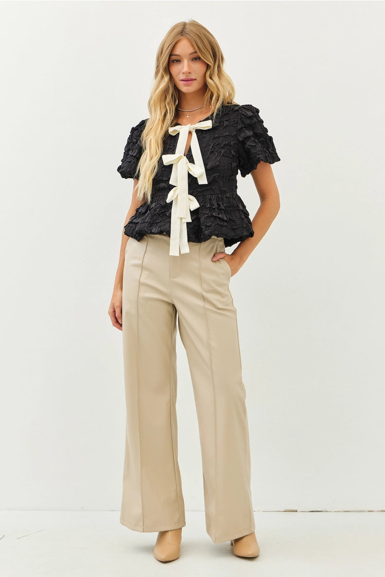 Babydoll Textured Bow Peplum Top