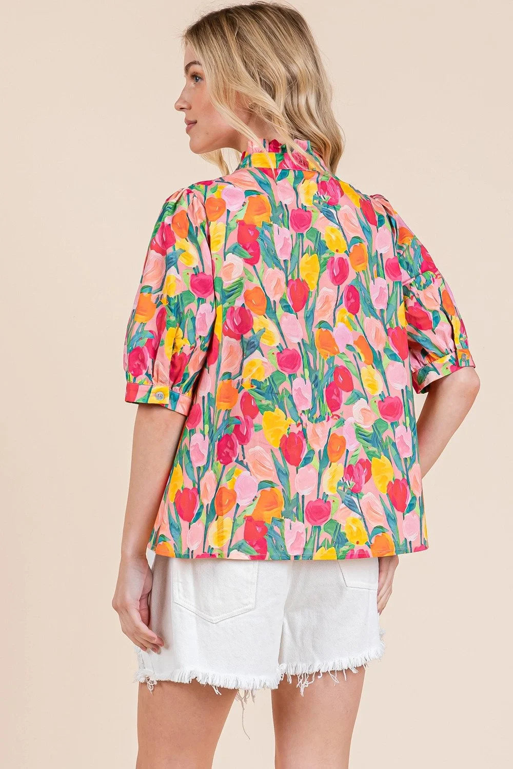 Floral Half Button-Up Blouse