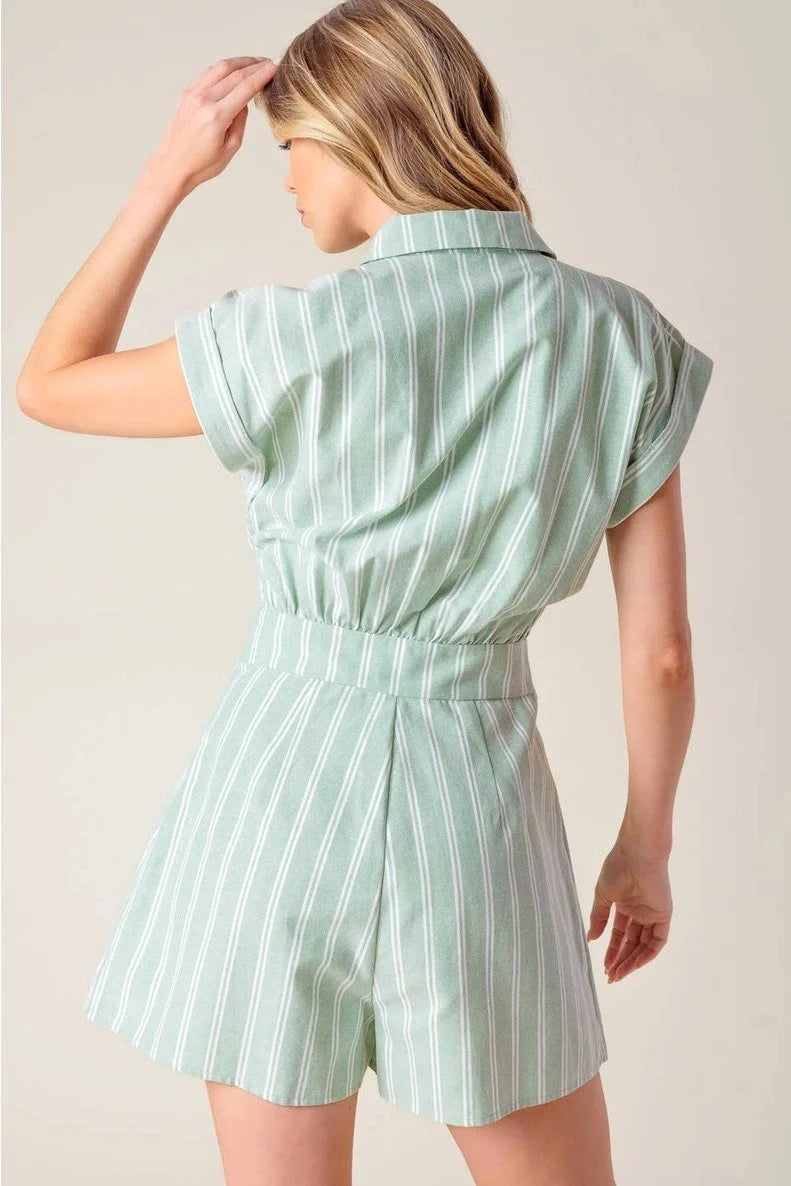 Striped Pleated Skort Romper