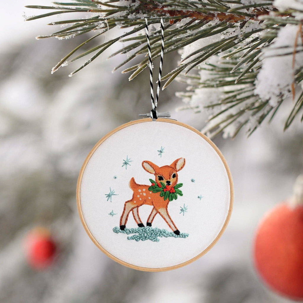 Hand Embroidery Ornament Kit, Festive Deer