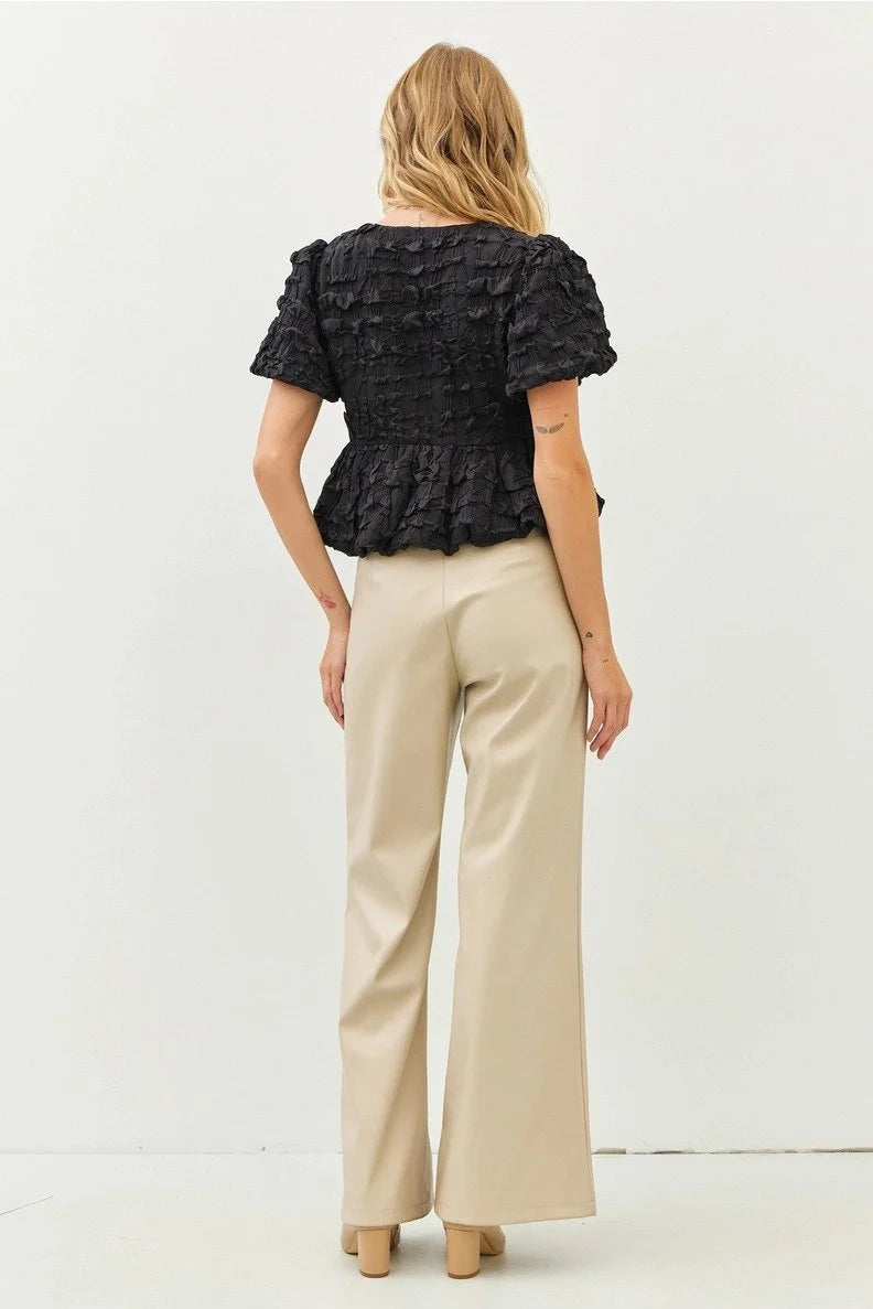 Babydoll Textured Bow Peplum Top