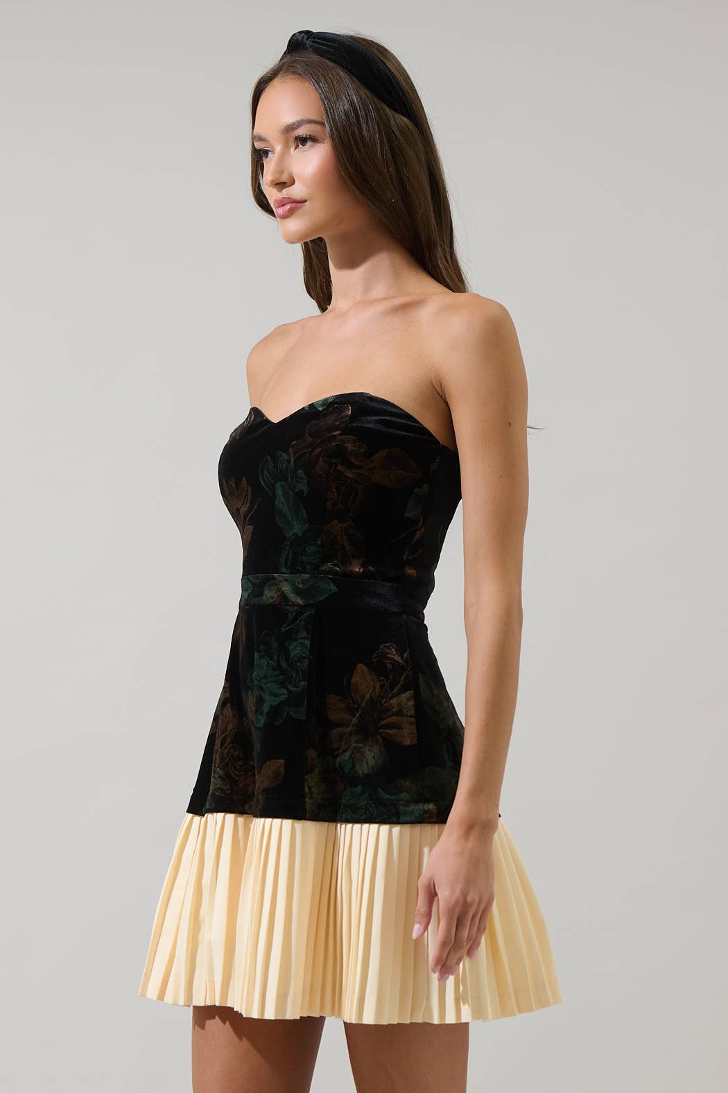 Fenrin Velvet Floral Raine Strapless Mini Dress
