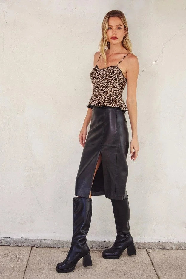 Faux Leather Midi Skirt