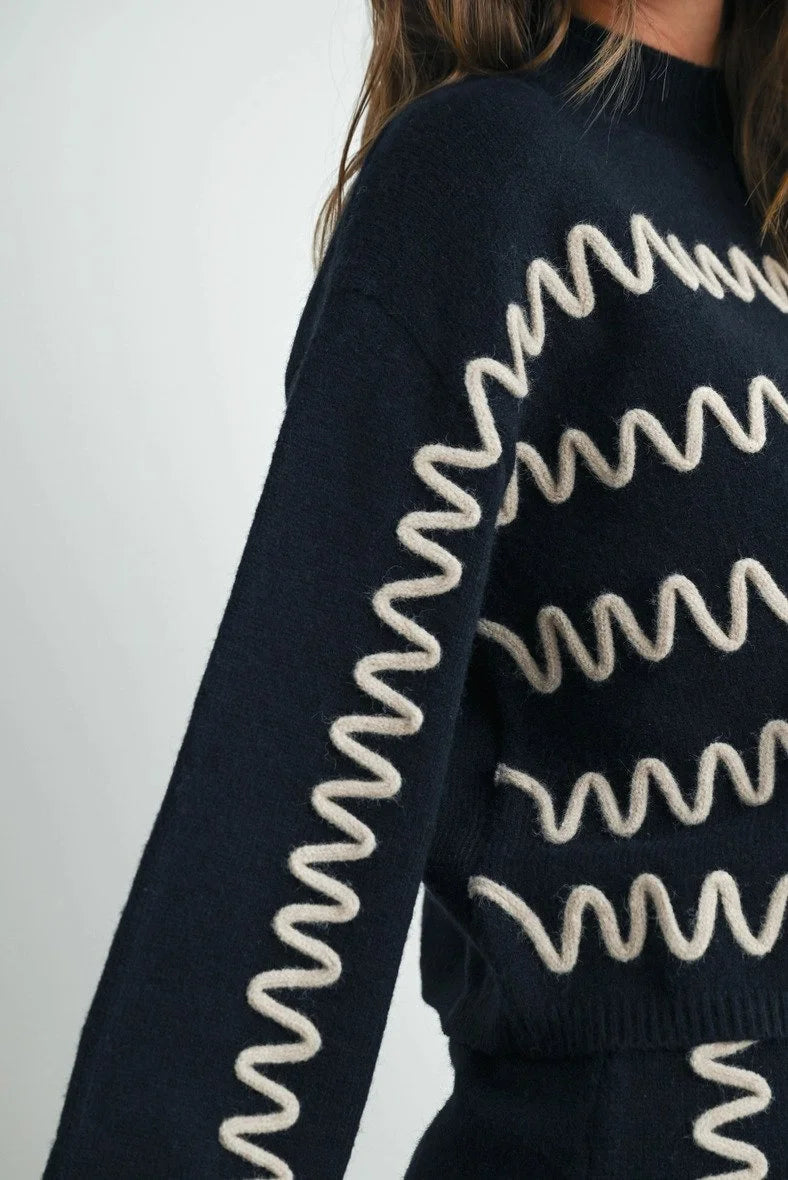 Wavy Stripe Turtleneck Sweater