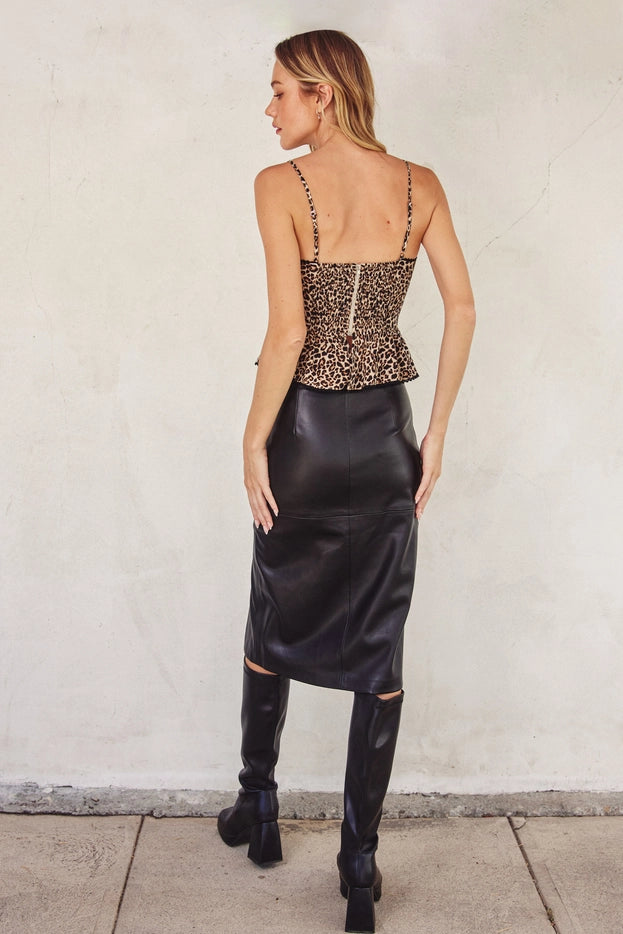 Faux Leather Midi Skirt