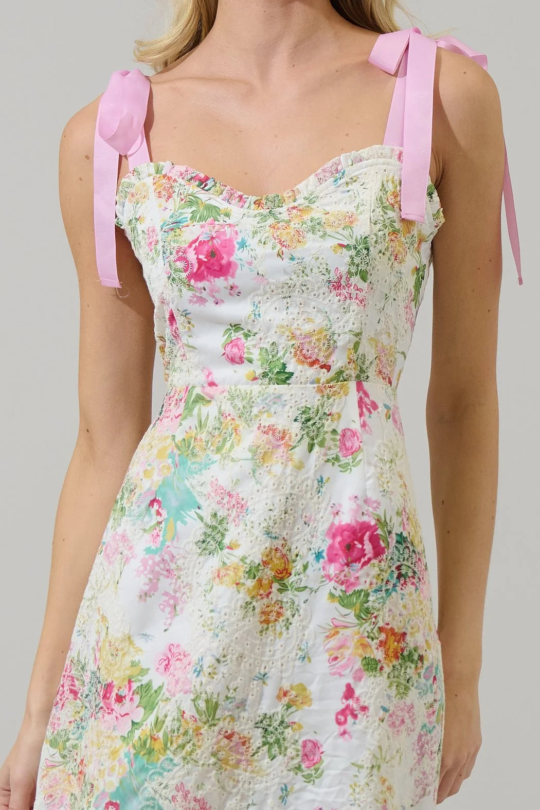Floral Eyelet Midi Dress - WHITE-MULTI