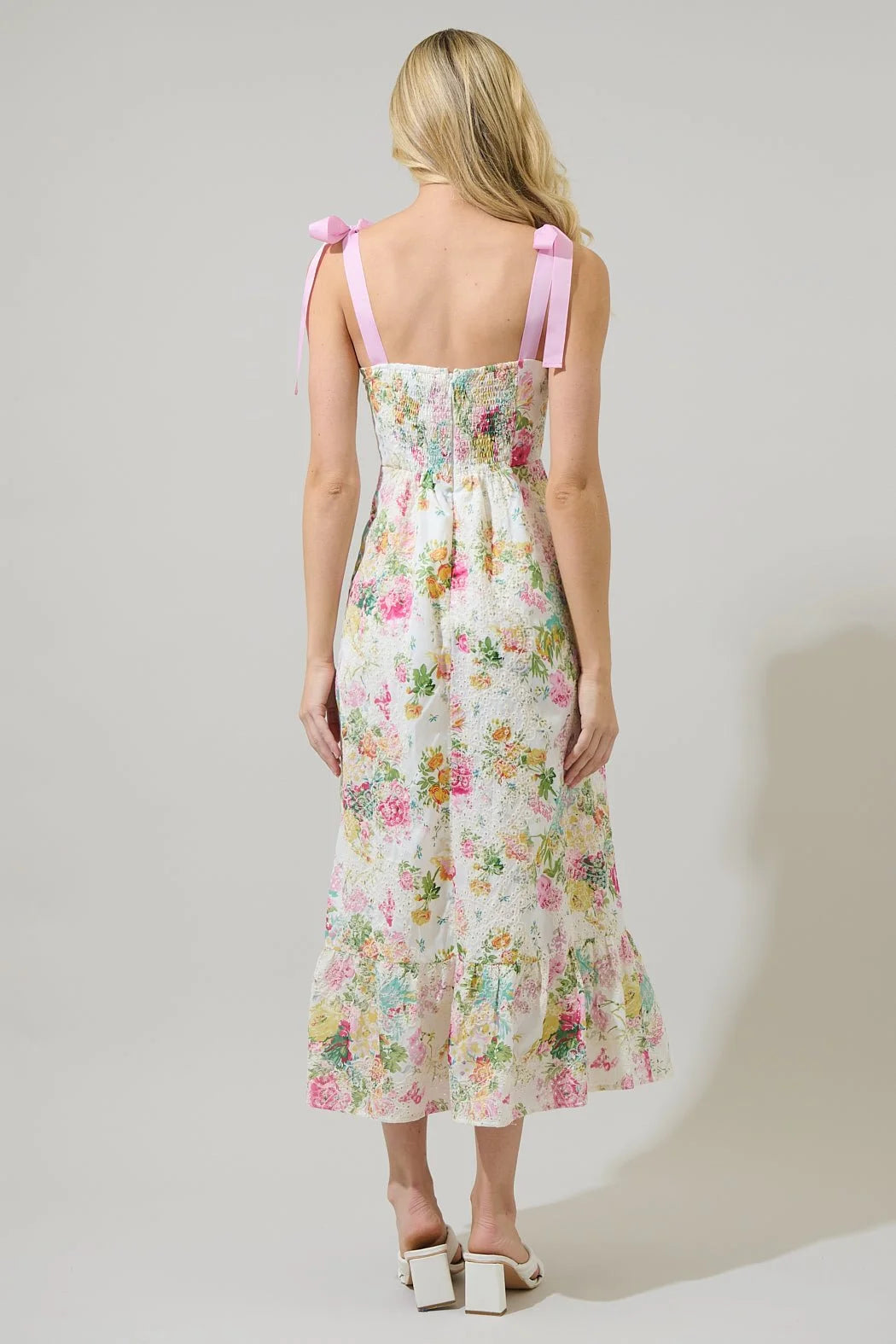 Floral Eyelet Midi Dress - WHITE-MULTI